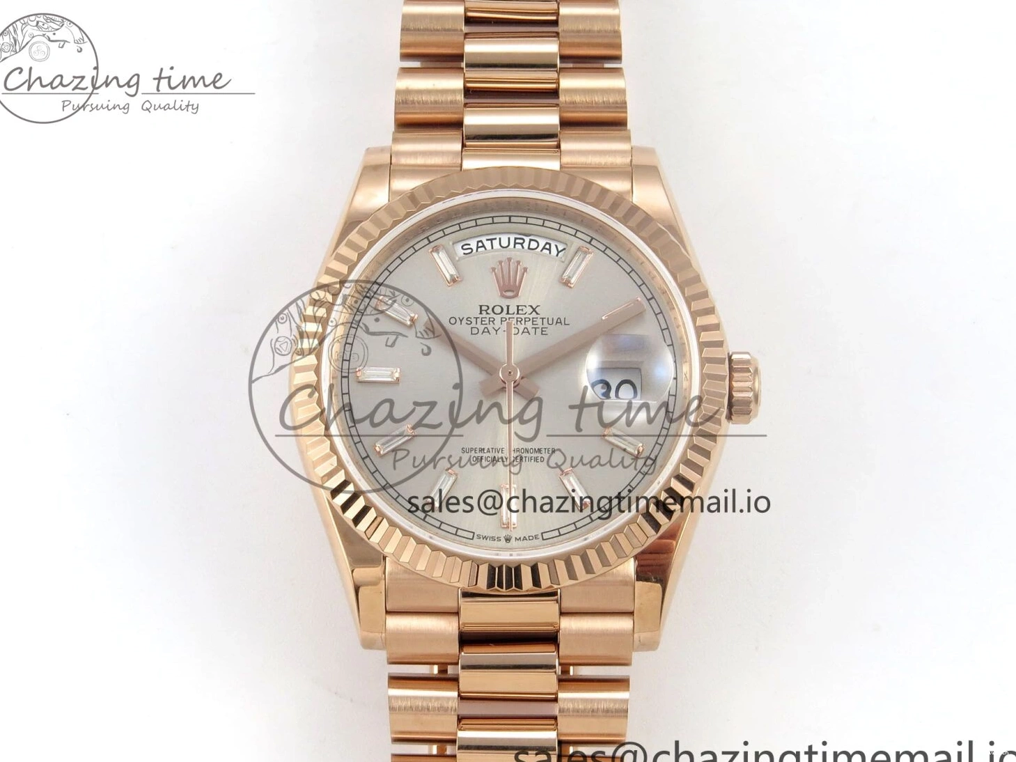 KF President 36 Weight) Day A2836 1:1 Edition Bracelet Date RG Best Crystal (Gain 128235 Dial on Silver 0125